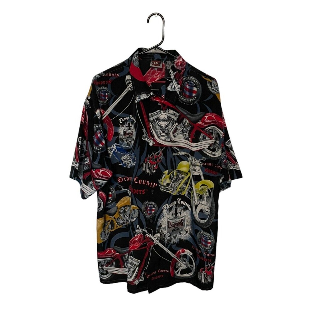 Orange County Choppers Shirt Mens XL Black Button Up Hawaiian Motorcycle Biker